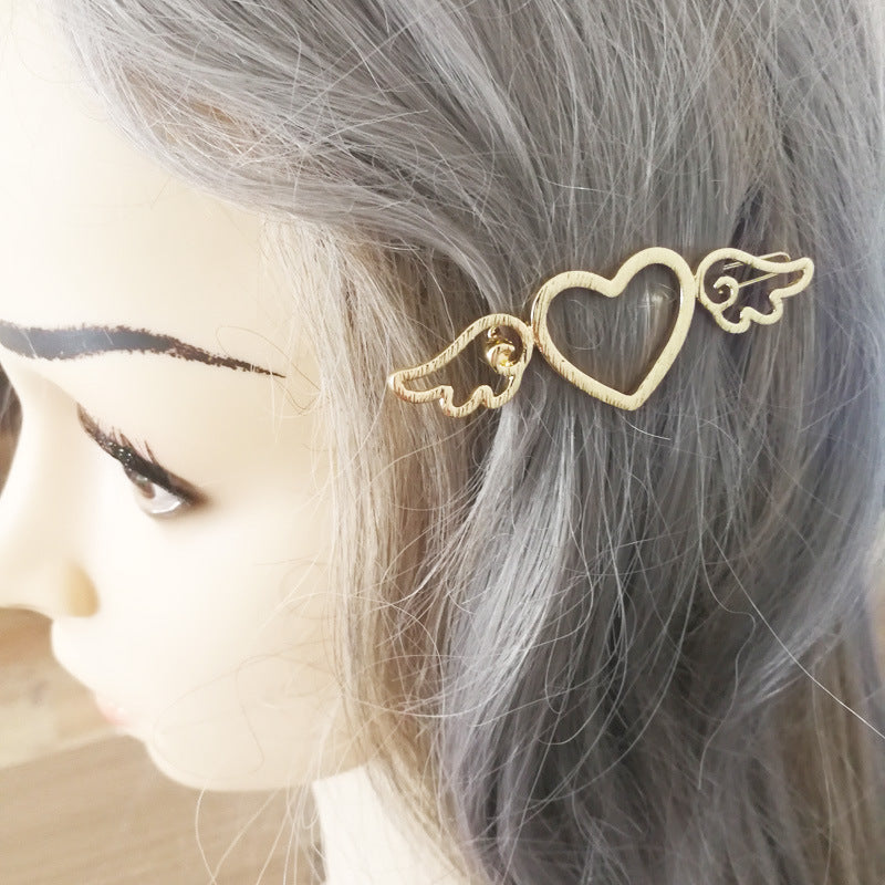 Lovely Hollow Heart Shape Side Wing Hair Clips Barrettes Hair Accessories for Girls Women