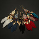 Bohemian Feather Drop Earrings Long-Style Tassels Earring Retro Women Ear Drop