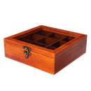 Nature Wooden Tea Coffee Display Holder Box with 9 Grid Glass Lid Storage Container
