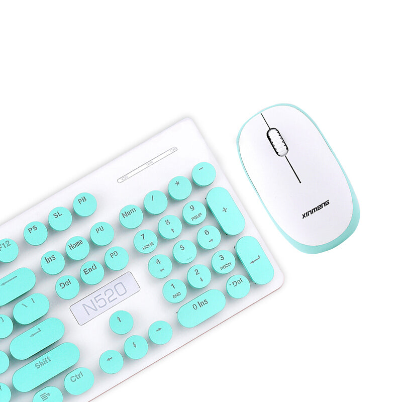 XINMENGN520 2.4GHz Wireless Retro Keyboard and Mouse Combo Set for School Office Use