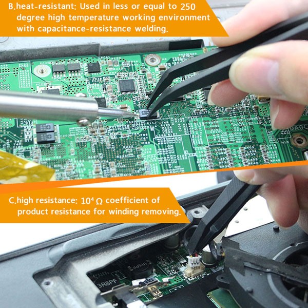 JAKEMY JM-T11 3pcs Nylon Anti-static Tweezers Set Triad Fix Repair Tool Kit for Electronic Components