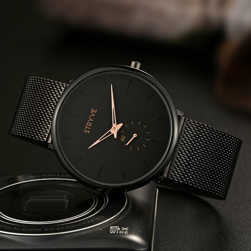 STRYVE S9501 Fshion Men Simple Dial Full Mesh Steel Strap Independent second Dial Quartz Watch