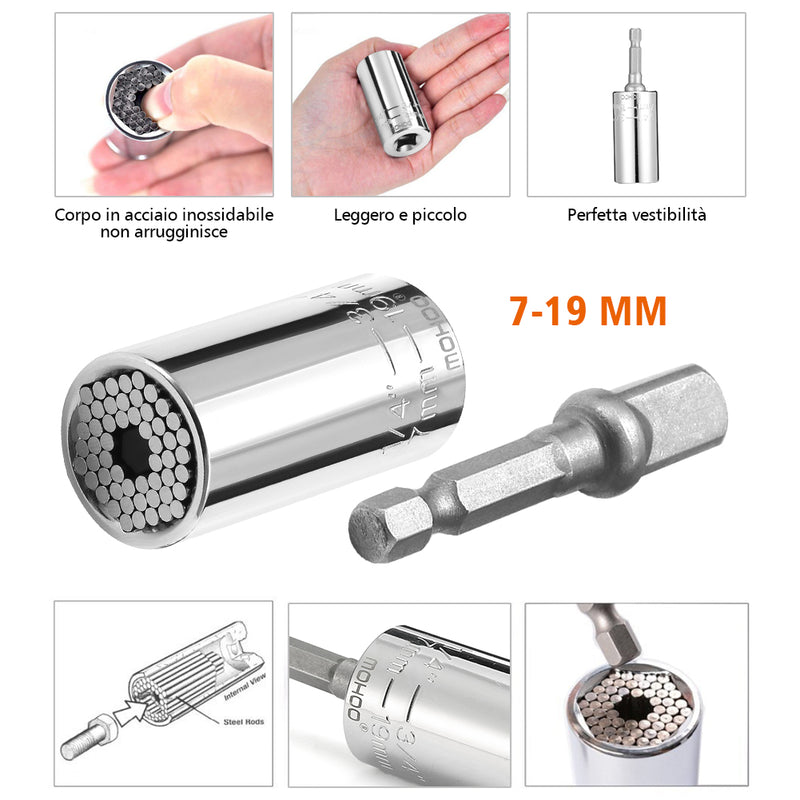 MOHOO 2 Pcs Socket Set 7-19mm Universal Key Tools Torque Ratchet Wrench Set