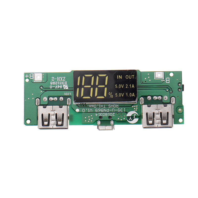 LED Dual USB 5V 2.1A Micro USB Input Power Bank 18650 Battery Charger Board Overcharge Overdischarge Short Circuit Protection