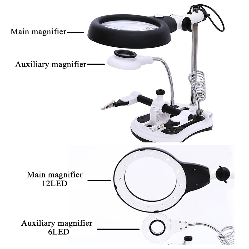 10X Soldering Magnifier Desk Lamp Repair Clamp Desktop Magnifying Glasses with 18 LED Light