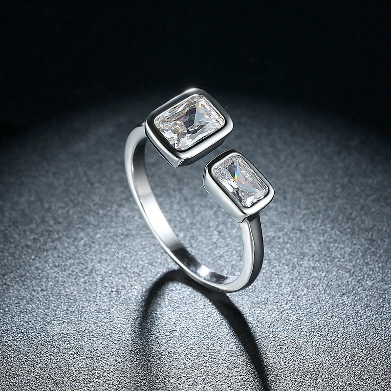 INALIS Platinum Plated Square Rhinestone Ring Opening Finger Rings