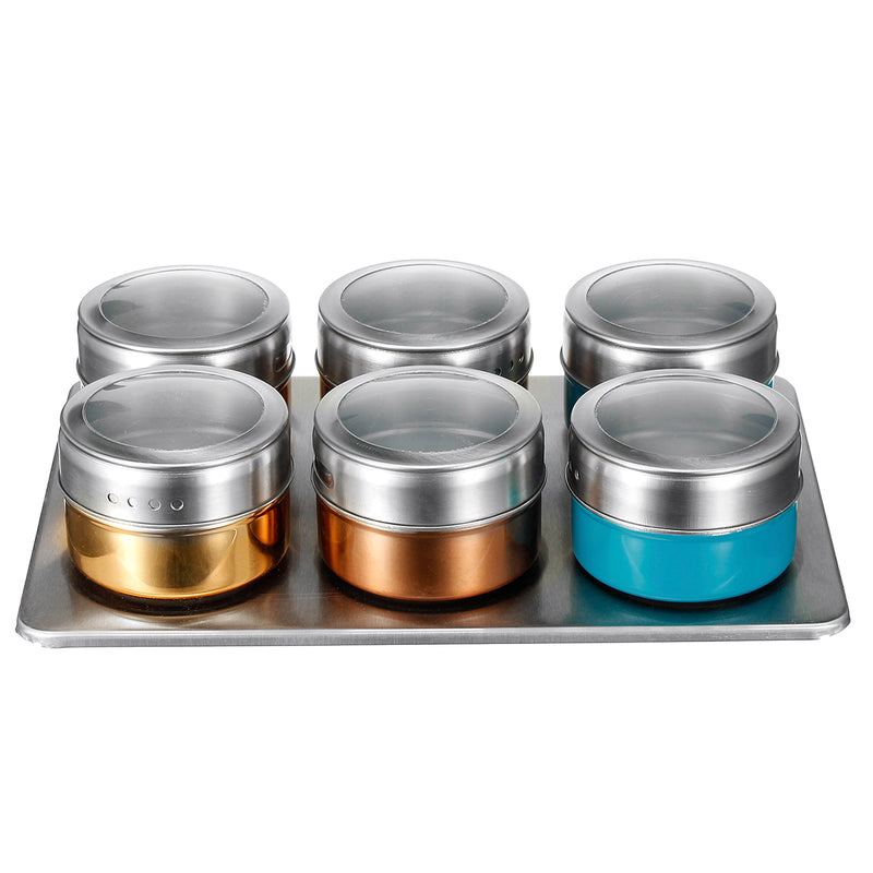 6Pcs Magnetic Spice Jar Tin Storage Stainless Steel Rack Kitchen Holder Stand