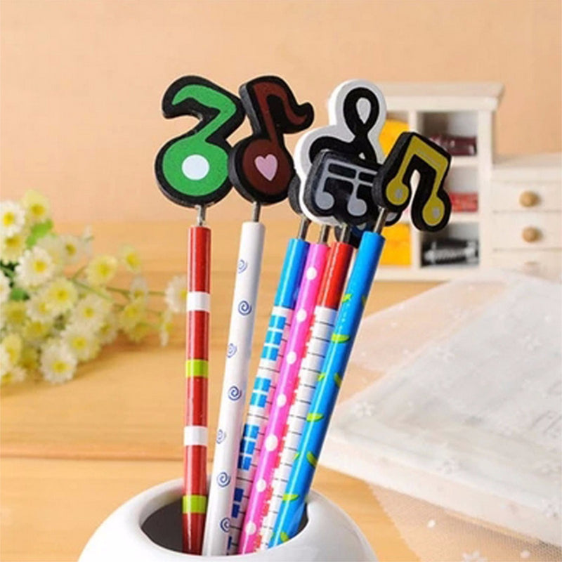 12 Pcs Wooden Musical Note Cartoon Pencils Stationery Gifts for Children