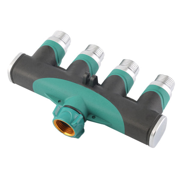 3/4 Inch Garden Hose 4 Way Splitter Water Pipe Faucet Shut Off Valve Connector US Standard Thread