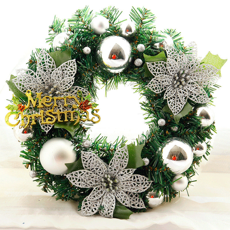 30cm Christmas Wreath Dense Pine Needles Merry Christmas Letters Rattan Door Wreath Decorations