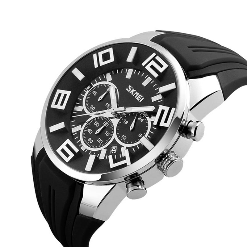 SKMEI 9128 Chronograph Sport Men Wrist Watch Silicone Strap Waterproof Quartz Watches