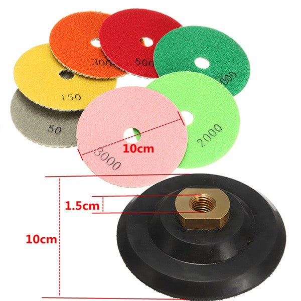 8pcs 4 Inch Polishing Pads Set 50-3000 Grit 100mm Dry Diamond Polishing Pads With Backer
