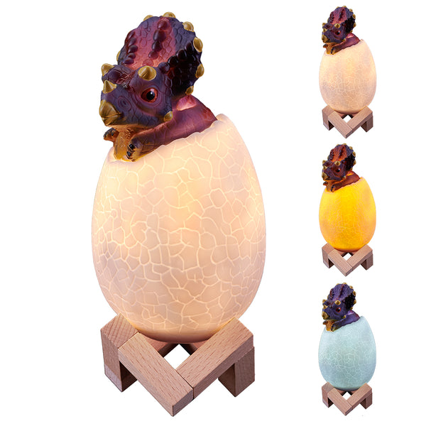 Loskii KL-02 Decorative Triceratops Egg Smart Night Light 3 Colors Change Touch Switch LED Nightlight For Christmas Gift