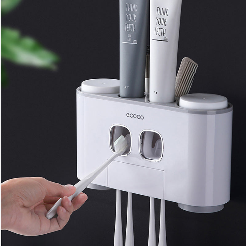 Ecoco Bathroom Automatic Toothpaste Dispenser Toothpaste Squeezer Wall Paste Mounted Toothbrush Holder Bathroom Accessories Set