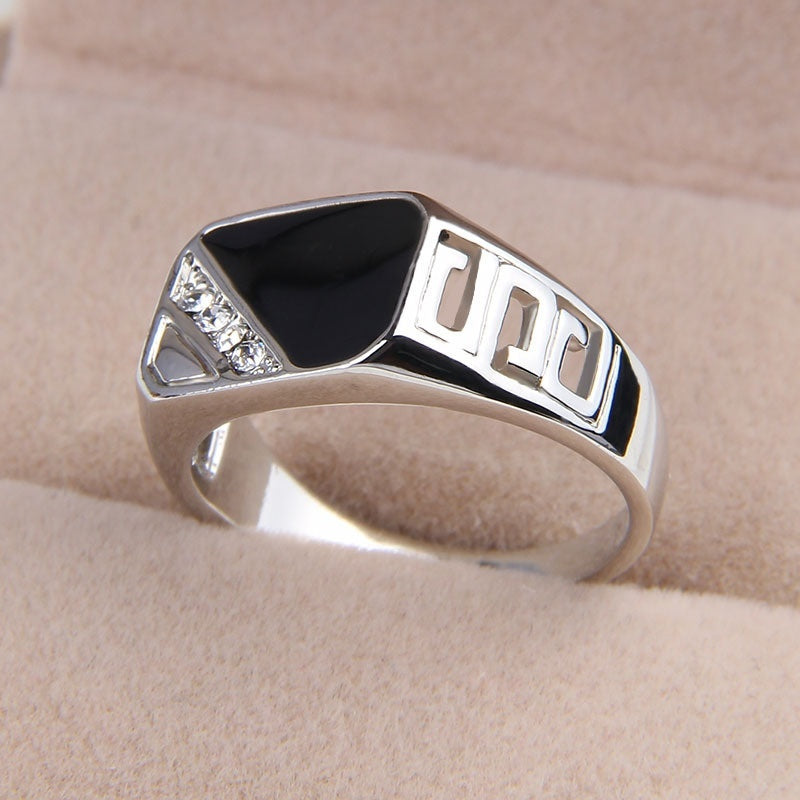 Trendy Alloy Ring Crystal Ring Rhinestone Rectangle Finger Ring for Men