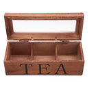 Tea Bag Stores Wooden Tea Box 3 Compartments Hinged Glass Lid Tea Organizer Jewelery Box Storage