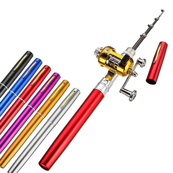 36'' Telescopic Mini Portable Pocket Fish Aluminum Pen Fishing Rod Pole Reel