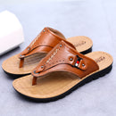 Men Leather Flip Flops Thick Bottom Comfortable Beach Can Be Immersed In Seawater Durable Sandals