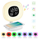 LED Wake Up Desk Lamp Simulate Sunrise Natural Alarm Clock Wireless Charging with 8 Alarm Sounds for Bedroom