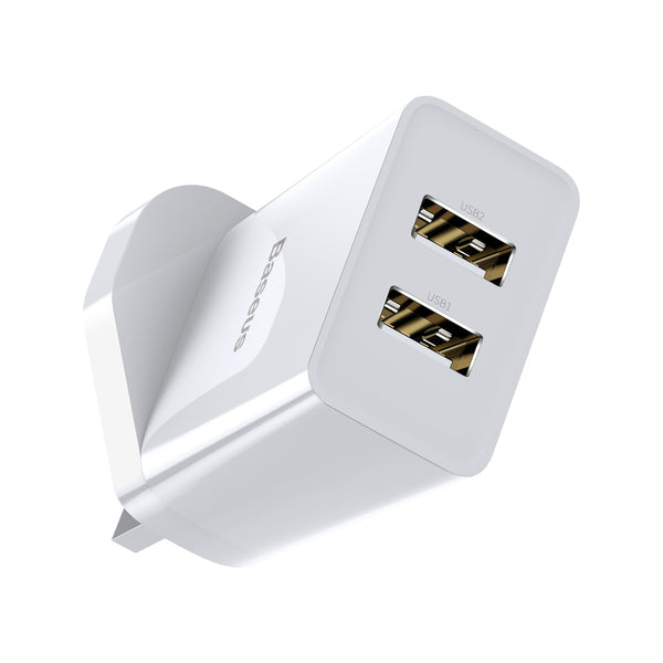 Basues 10.5W 2A Smart Protection Dual USB Travel Charger UK Plug Fast Charging Speed Mini Universal Charger Adapter for Samsung S10+ Xiaomi 9T Redmi Note8