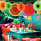6 Pcs/Set Fiesta Paper Fans Pinwheel Wedding Party Wall Hanging Decorations