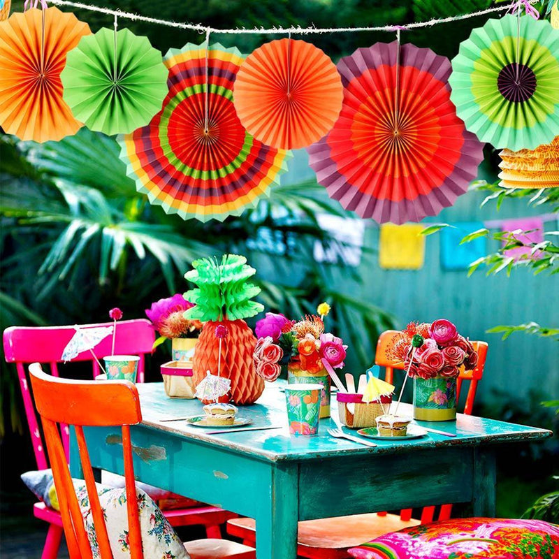 6 Pcs/Set Fiesta Paper Fans Pinwheel Wedding Party Wall Hanging Decorations