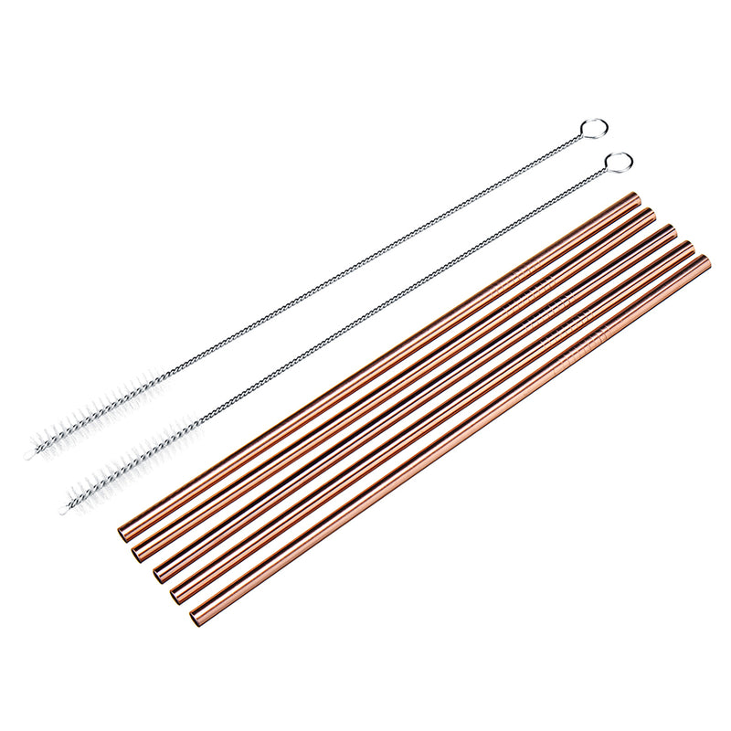 7pcs Stainless Steel Rose Gold Curved Straw / Straight Straw + Brush Reusable