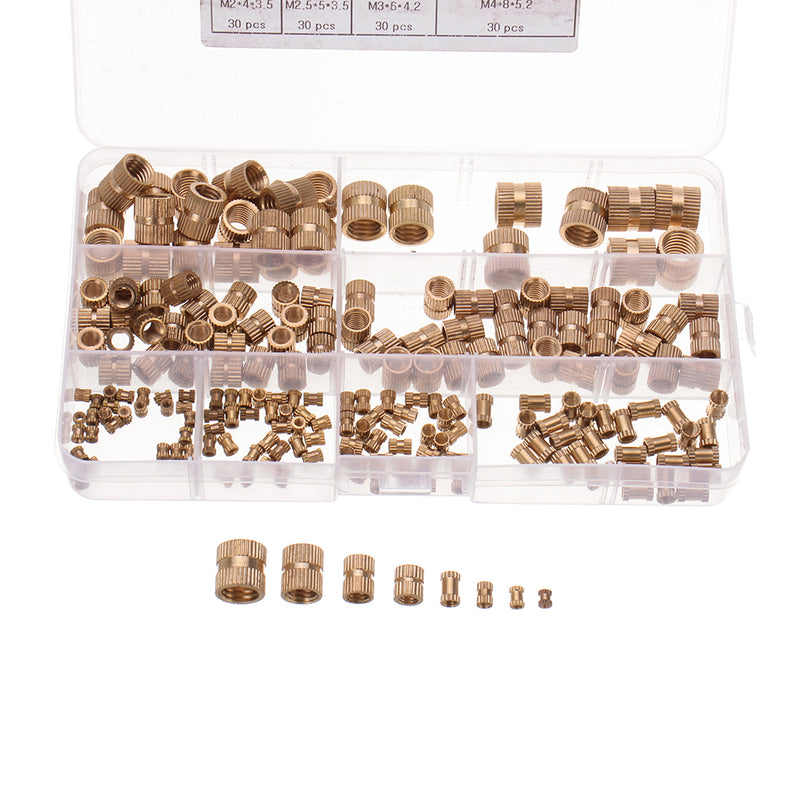 Suleve MXBN4 210pcs M2~M10 Metric Threaded Brass Knurl Nuts Round Insert Embedment Nut Assortment Set