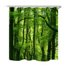 Green Forest Waterproof Shower Curtain Bathroom Toilet Cover Mat Rug Pad Set