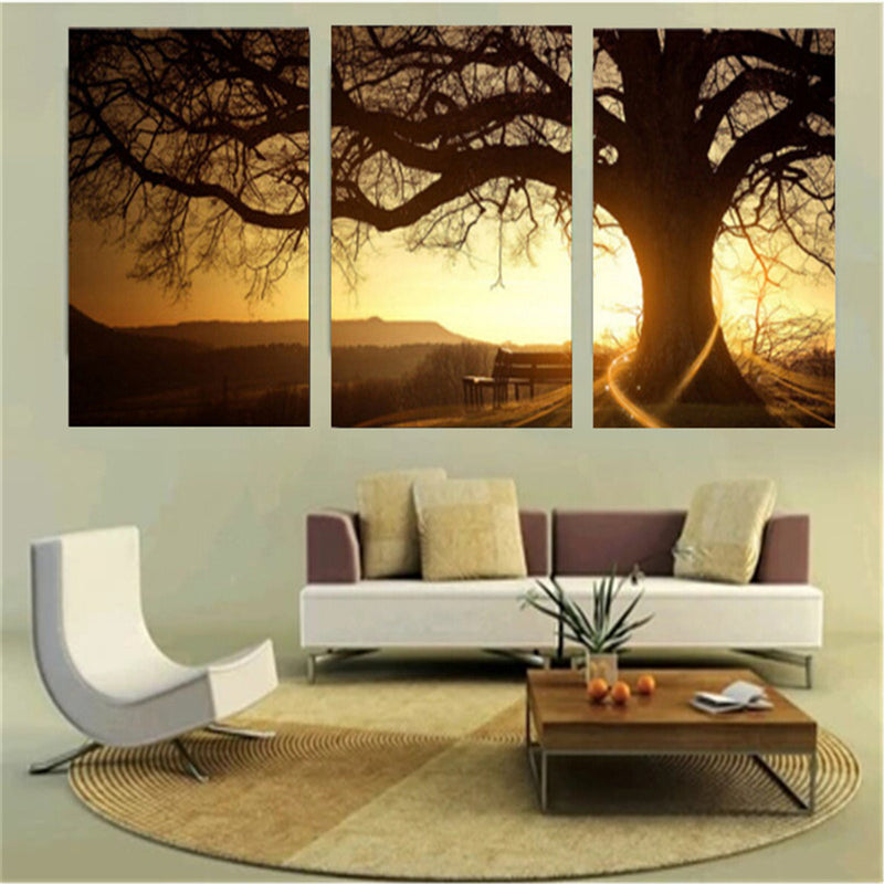 3Pcs Sunset Combination Painting Printed On Canvas Frameless Drawing Home Background Paper Art