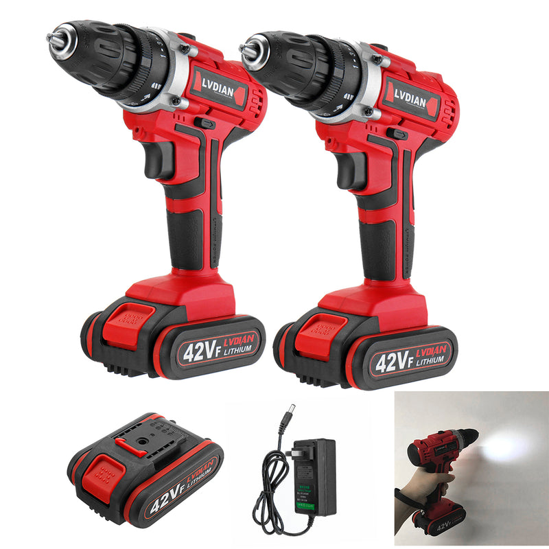 42V Waterproof Electric Hand Drill 25+1 Torque Cordless Rechargeable Electric Drill Screwdriver LED Work Light