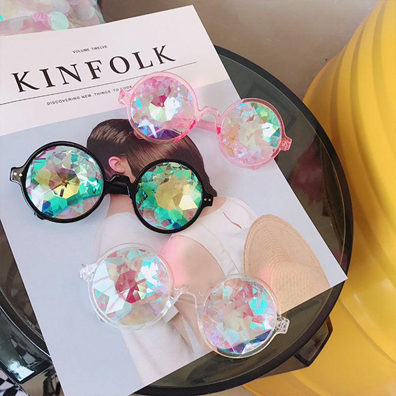 Unisex Party Kaleidoscope Glasses Glass Lens Costume Eyes Mirrored Retro Frame