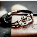 Trendy Handmade Skull Cuff Bracelet Ethnic Two Layer Leather Bracelets Vintage Jewerly For Men