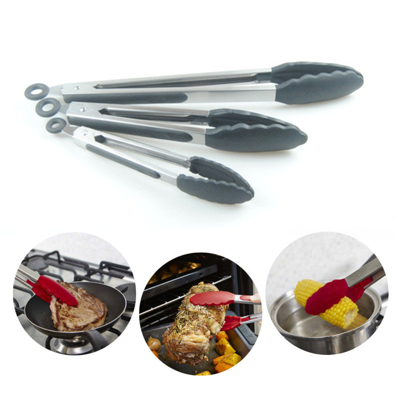 Mrosaa Silicone BBQ Grilling Tong Salad Bread Serving Tong Non-Stick Kitchen Barbecue Grilling Cooking Tong with Joint Lock BBQ Grill