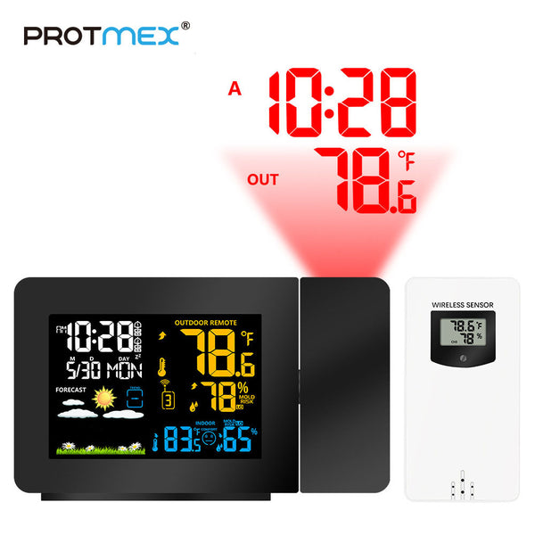 Protmex PT3391 LCD Digital Screen Outdoor Forecast Sensor Clock Wireless Weather Station Thermometer Home Hygrometer Projection