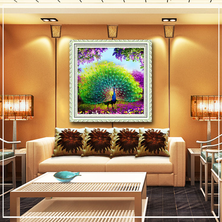 5D DIY Cross Stitch Decorations Diamond Embroidery Peacock Opens Screen Painting