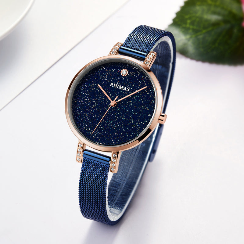 RUIMAS 523 Fashion Women Watch Light Luxury Hardlex Mirror Stainless Steel Strap Quartz Watch