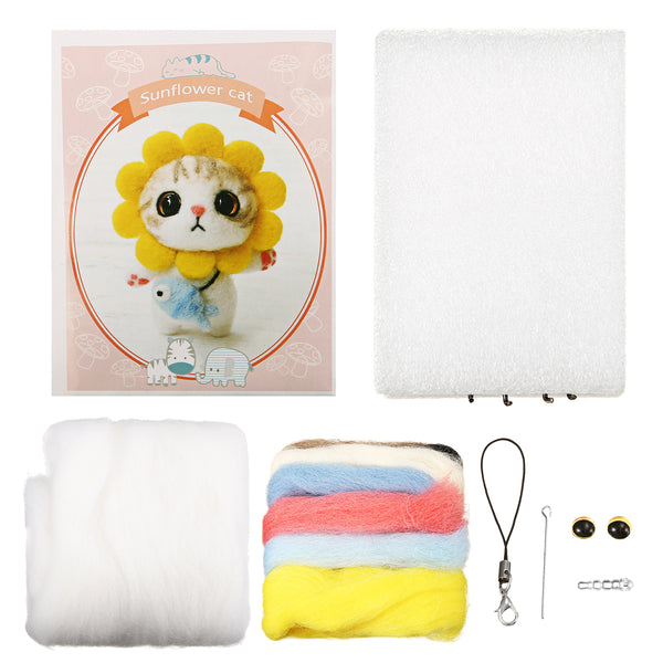 DIY Cat Doll Wool Felt Craft Non Finished Poked Set Handcraft Kit Material Bag