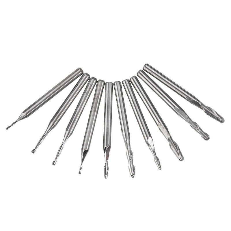 10pcs/Set Ball Nose End Milling Cutter Set Carbon Steel 1mm-3.175mm CNC Milling Cutter