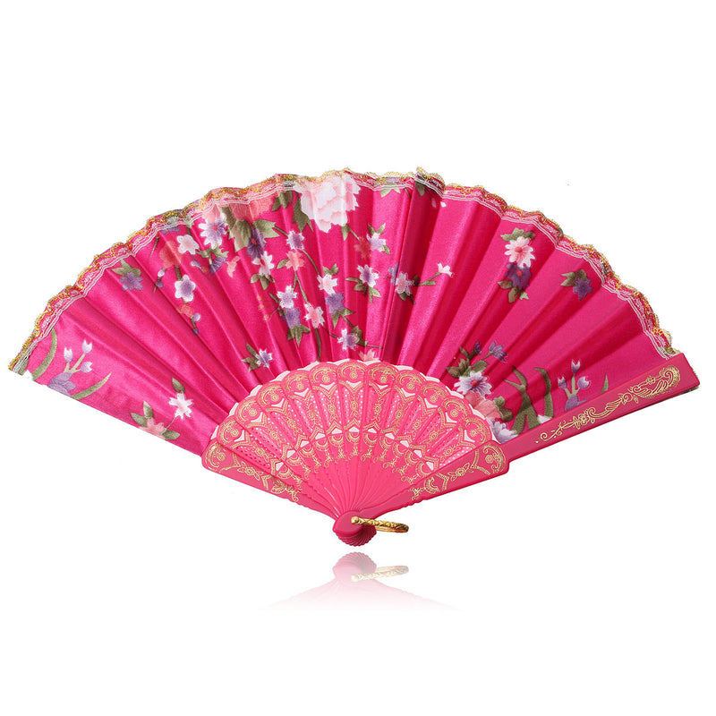 Chinese Japanese Lace Silk Folding Hand Held Dance Fan Flower Party Wedding Gift