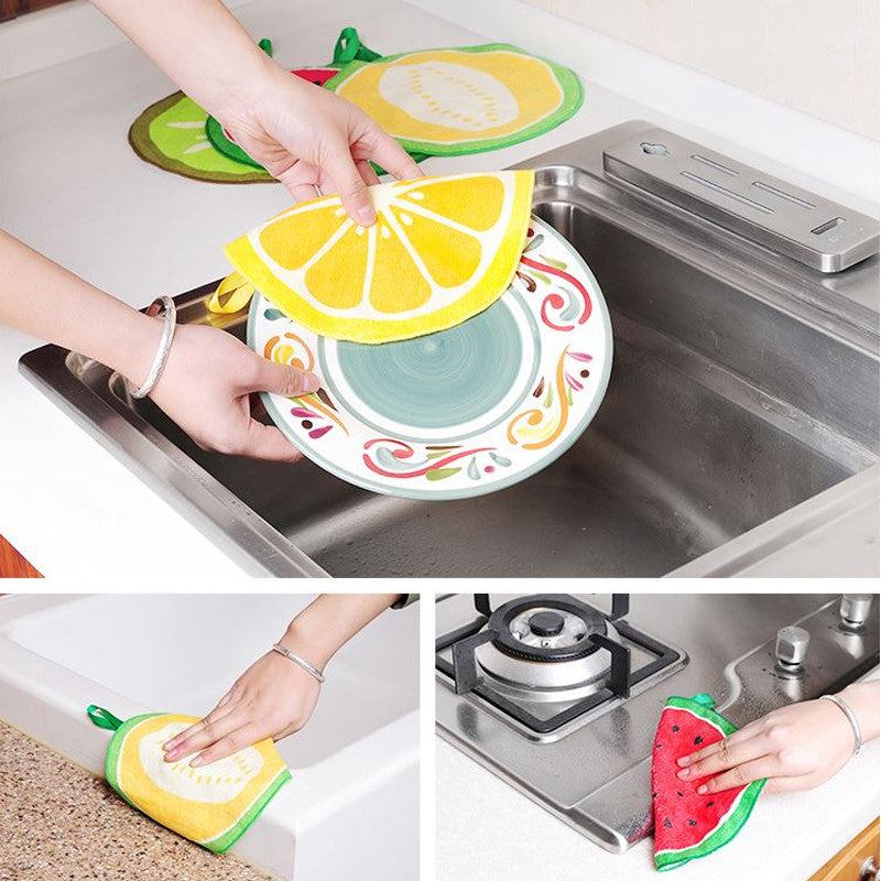 Honana 4Pcs Fruit Pattern Towel Absorbent Cloth Kitchen Towel Handkerchief Quick-Dry Cleaning