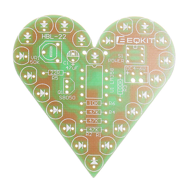 EQKIT Heart Shaped Light Kit DIY LED Flash Breathing Light Parts Red Green Blue White Color Optional