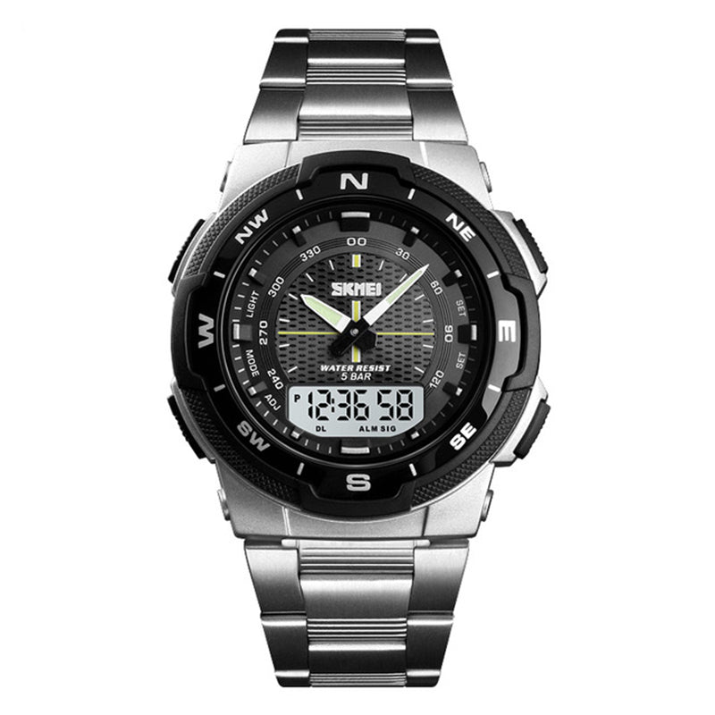 SKMEI 1370 Stainless Steel Waterproof Chrono Dual Digital Watch Business Style Men Wrist Watch