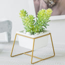 Ceramic Plant Flower Pot Metal Holder Set Geometric Planter Chic Indoor Garden Display Decorations