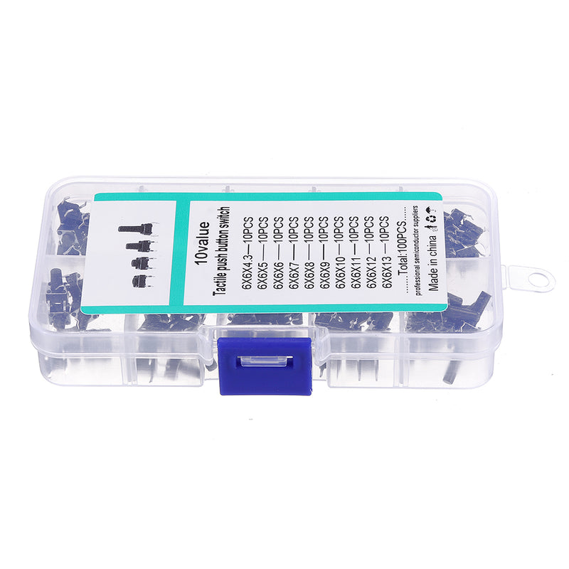 300pcs 10 Models 6x6 Tact Switch Tactile Push Button Switch Kit Height 4.3MM-13MM DIP 4P Micro Switch 6x6 Key Switch
