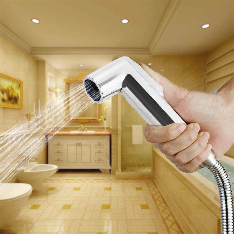Bidet Shattaf Douche Spray Shut Off Valve Chrome Toilet Shower Head Hose Bathroom Accessories Set