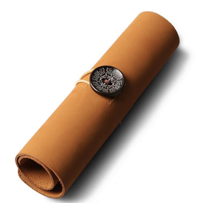 Roll Up Leather Multifunction 6 Holes Headphone Cable Cosmetic Storage Bag Pen Holder Makeup Pouch