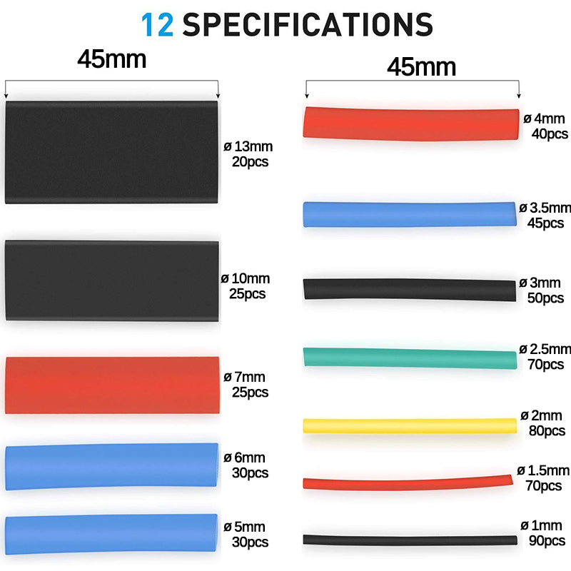 560Pcs Heat Shrink Tubing Insulation Shrinkable Tube Wire Cable Sleeve Kit 2:1