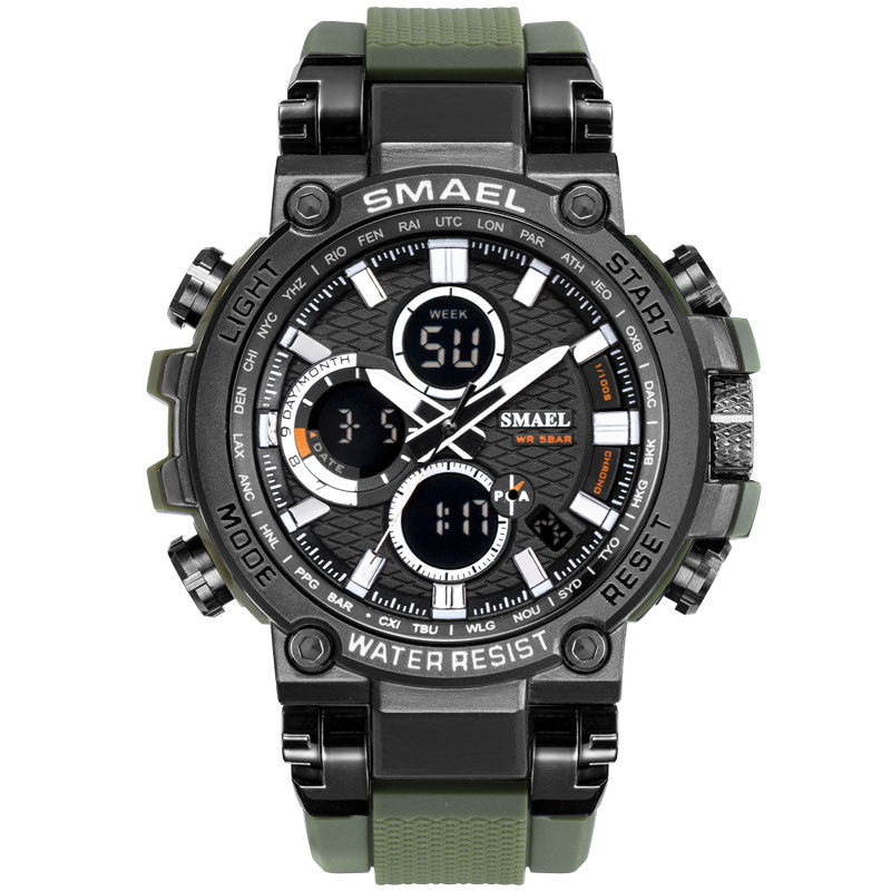 SMAEL 1803 Metal Case Luminous Needle 5ATM Waterproof Sport Dual Display Digital Watch