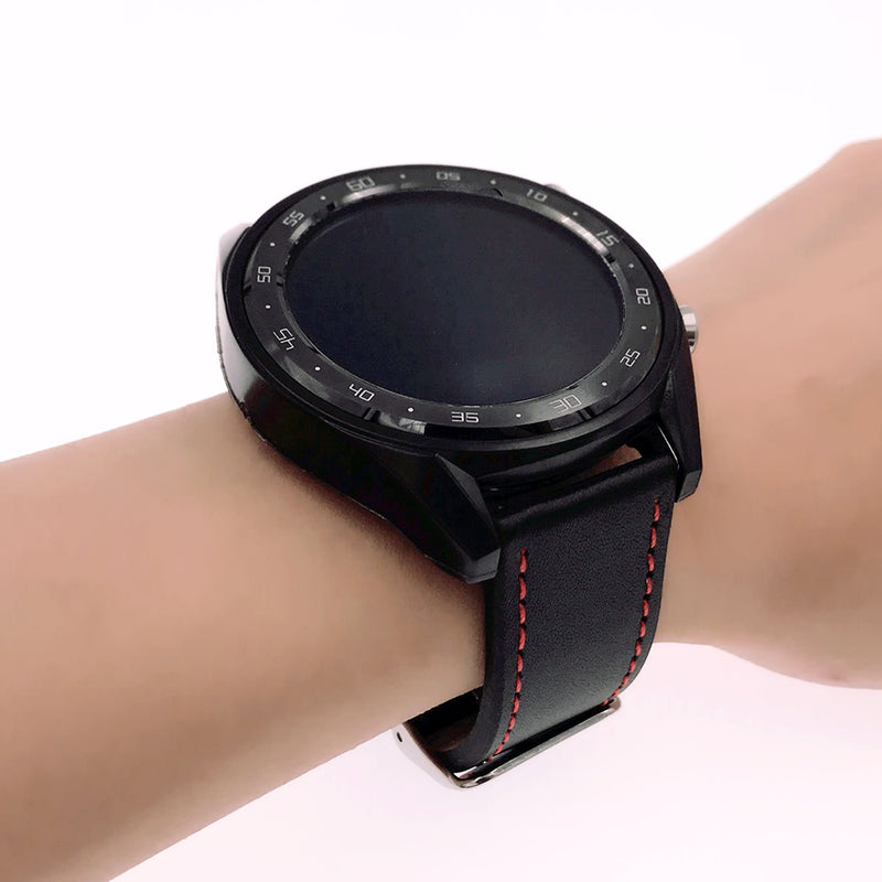 22mm Red Thread Single Leather Strap Watch Band for Huawei Watch GT Active Elegant